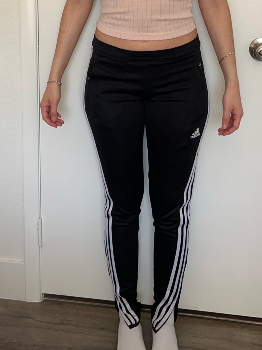 adidas Black Track Pants with White Three-Stripes